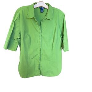 Vintage Y2K Venezia by Lane Bryant Green Button Down Shirt comfort stretch 14 16